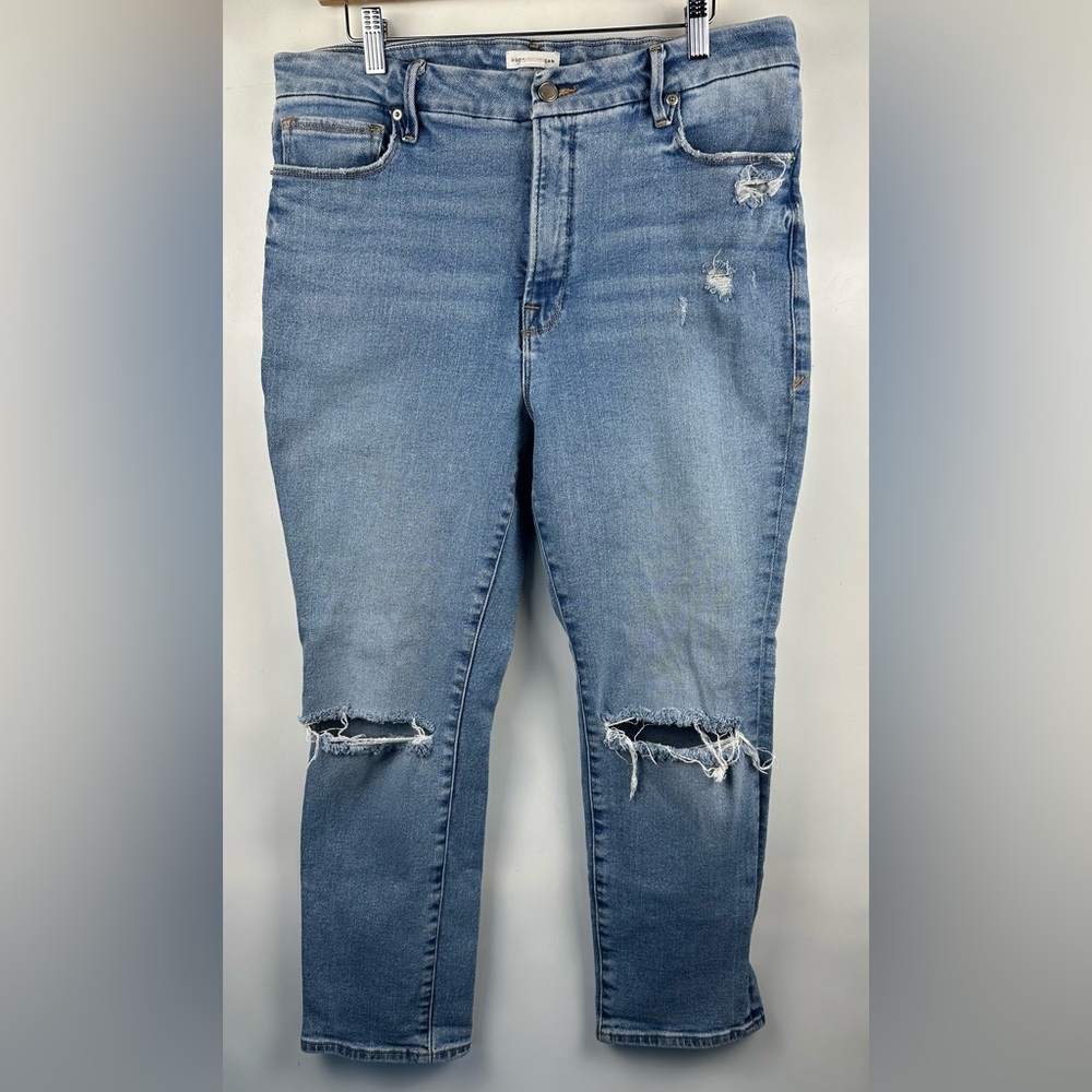 Good American Jeans Women's 15 High Waist‎ Light Blue Stretch Distressed